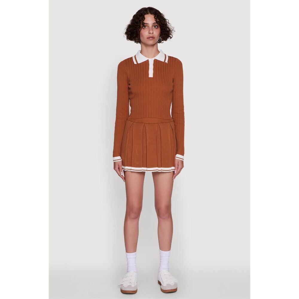 Daisy Ribbed Knit Varsity Stripe Polo Top and Skirt